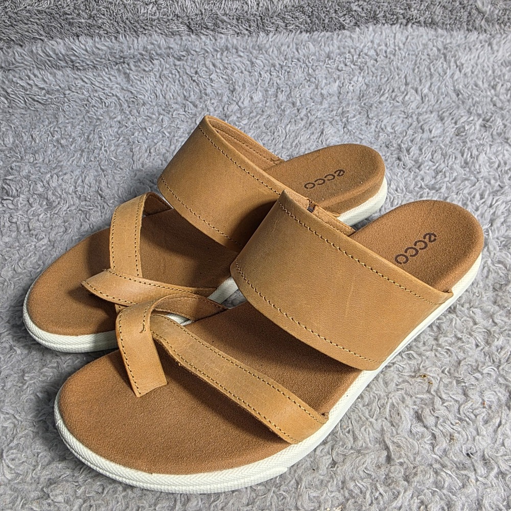 ECCO Damara Women Brown Leather Thong Strap Slide Sandals EU 36‎ US 5-5.5